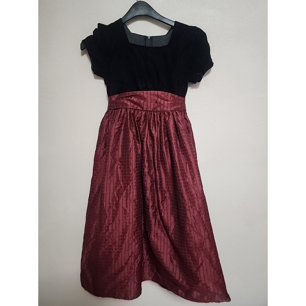 Girls vtg DIMPLES party dress 10 velour tulle Christmas velvet solid burgundy